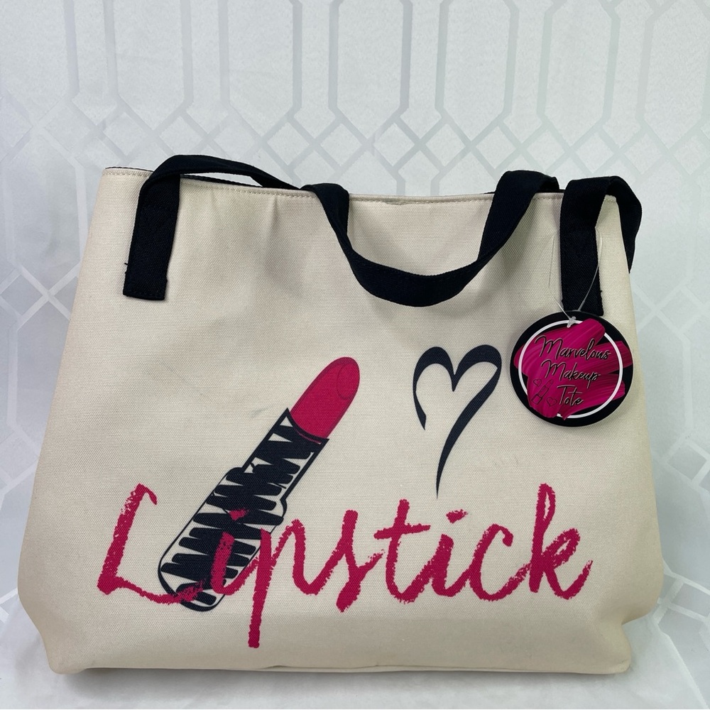 Marvelous Makeup Tote Bag Graphic Lipstick Print Adds A Playful Touch